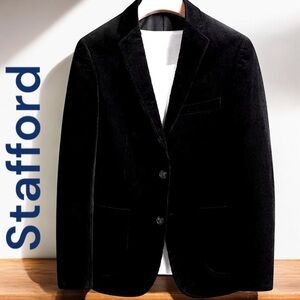 Stafford-46L men’s corduroy sport jacket. Black, 2 button. New w/o tags. Sharp!